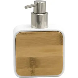 Sadena Seifenspender , Naturfarben, Weiß, Chromfarben , Holz, Kunststoff , Bambus , 10x14.5x5 cm , Kunststoffpumpe, Spender problemlos zum Nachfüllen , Badaccessoires, Seifenspender