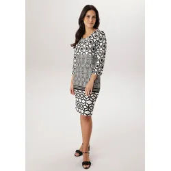 Jerseykleid ANISTON SELECTED, Damen, Gr. 44, N-Gr, schwarz, wollweiß, Milano Rib, Obermaterial: 85% Viskose, 10% Polyester, 5% Elasthan, bedruckt, gemustert, figurumspielend kniefrei, Rundhals, Kleider Jerseykleid, mit raffinierter Musterkomposition - NEUE KOLLEKTION