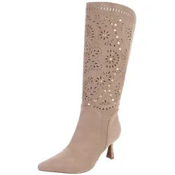 Ital-Design Kniehohe Stiefel mit Aussparungen und Absatz für Damen Sommerboots (91261223) Pfennig-/Stilettoabsatz Stiefel in Hellbraun braun 39 EU