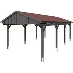 Skan Holz Fichtelberg - Satteldach Einzelcarport Breite 423 cm Gr. 2 - 423 x 808 cm Dachschalung mit Dachschindeln (rot) schiefergrau Holzcarport