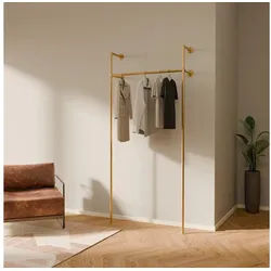 pamo. design Kleiderständer KIM Kleiderstange Wandmontage, offener Kleiderschrank, Kleiderständer, Goldener Garderobenständer im Industrial Design für Kleidung goldfarben 105 cm x 222 cm x 32 cm