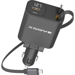 Xssive PD 45W Auto Ladegerät mit zwei ausziehbarem 70 cm Kabel KFZ-Adapter Zigarettenanzünder zu USB C, 70 cm