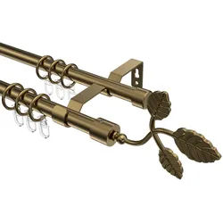 GARDINENSTANGE Olymp Alessia 320 cm (geteilt in 2 x 160 cm), 2-läufig, 16 mm Ø Messing Antik