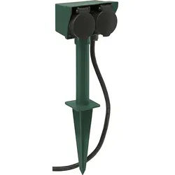 2-fach Gartensteckdose H07RN-F3G 1,5 mm2 - mit Erdspieß Kabel, Schwarz - 1,5 m