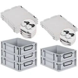 PROREGAL SuperSparSet 5x Eurobox NextGen Color mit Scharnierdeckel & Verschlüssen, HxBxT 12x30x40cm, 11L, Grau, Griffe schwarz zu, Eurobehälter
