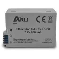 ARLI Akku für Canon LP-E8 / LP-E8+ EOS 550D 600D 650D 700D LPE8 Akku Li-Ion 900 mAh (7,4 V)