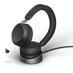 Jabra Evolve2 75 Headset, USB-C Kabellos, Bluetooth, Schwarz, mit Ladestation [MS zertifiziert]