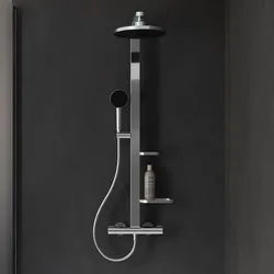 Ideal Standard Ceratherm Alu+ Duschsystem mit Brausethermostat, 2 Ablagen, 2-Funktions-Handbrause und 2-Funktions-Kopfbrause, Badarmaturen, chrom