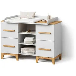 Livinity® Wickelkommode Mailo Weiß/Artisan XL mit 4 Schubladen , Weiß, Eiche Artisan , Holzwerkstoff , 7 Fächer , Rechteckig , 133x108x70 cm , Babymöbel & Kindermöbel, Babyzimmer, Wickelkommoden & Zubehör, Wickelkommoden