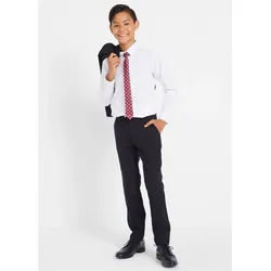 bonprix Anzug (Set, 4-tlg) bestehend aus Hose mit verstellbarem Bund, Hemd, Sakko und Krawatte schwarz 140