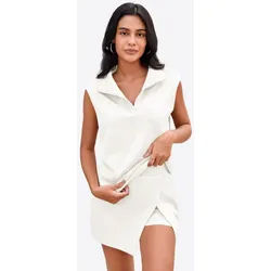 Imily Bela Hausanzug Damen 2-teilige Rocksets (Set, 2 tlg., Ärmelloses Sweatshirt mit halbem Reißverschluss + Sportrock) mit integrierten Shorts weiß L(40)