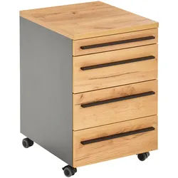 Novel Rollcontainer , Graphitfarben, Eichefarben , Holzwerkstoff , 4 Schublade(n) Schubladen , 42x61x49 cm , Made in Germany , Beimöbel erhältlich , Büromöbel, Büromöbel-Sets & Büromöbel-Serien, Büromöbelserien