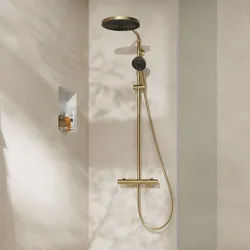 hansgrohe Pulsify S Puro Duschsystem 260 1 Strahlart wassersparend, mit Ecostat Fine und Duschkopf 3 Strahlarten, Badarmaturen, brushed bronze