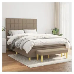 vidaXL Boxspringbett, Boxspringbett mit Matratze Taupe 140x200 cm Stoff