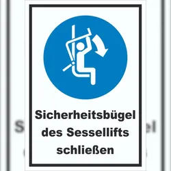 HB-Druck Sicherheitsbügel des Sessellifts schließen Schild A2 Rückseite selbstklebend