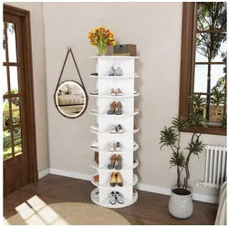 HAUSS SPOLE Schuhregal 360°-drehbar,Schuhorganizer für 32 Paar Schuhe mit 8-Ebenen,Weiß, Drehbarer Schuhschrankturm mit mehr Stauraum, aus stabilem PVC-Kunststoff