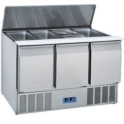 Saladette Mastro avec 3 portes GN 1/1 et couvercle, 12x GN 1/3 h=150 mm, 0°/+8°C