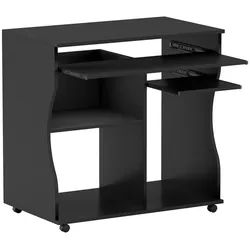 Homcom Computertisch mit Rollen, Schwarz 80 x 48 x 75 cm , Holz , 48x75x80 cm , Büromöbel, Schreibtische, Computertische