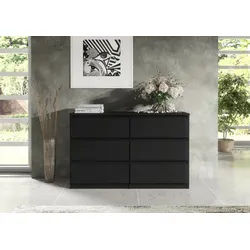 Raumhirsch Furniture Kommode, Sideboard, Kommode für das Schlafzimmer - Wohnzimmer (Maße: 120 × 39 × 78,5 cm, 6 Schubladen, Rollenschienen), viele Farbvarianten - Hochwertig & stabil schwarz