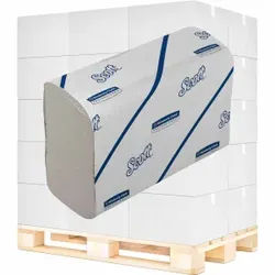 SCOTT® EssentialTM Papierhandtücher, 2-lagig, 18,6 x 21,2 cm, Weißes Handtuchpapier mit Narrowfold-Falzung, 1 Palette = 48 Kartons à 16 Packungen à 220 Blatt