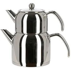 Almina Teekanne Wasser/Tee-Kessel Wasserkessel 2L, Teekessel 1L Griff Silber silberfarben