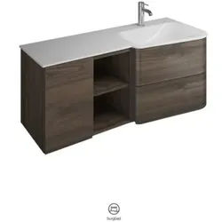 burgbad Badu Mineralguss-Waschtisch weiß velvet, inklusive Waschtischunterschrank, 2 Auszüge, 1 offene Regal, eine Tür, Version rechts, Breite 1220mm, SFUI122RF3700C0037G0196, Farbe: Marone Dekor