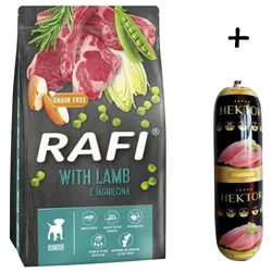 DOLINA NOTECI Rafi Junior Trockenfutter für Hund - mit Lamm 10kg + Hektor Premium Hundefutter Riegel mit Geflügel 900g