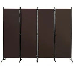 COSTWAY Paravent auf Rollen, 4 tlg., faltbar, Metallrahmen, 225x173cm braun