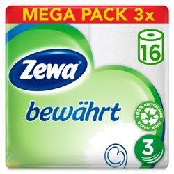 Zewa Bewährt Toilettenpapier Großpackung, 3-lagiges Toilettentuch, 1 Packung = 3 x 16 Rollen = 48 Rollen à 150 Blatt