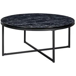 KADIMA DESIGN Couchtisch 80x36x80 cm mit Marmor Optik Schwarz, Wohnzimmertisch mit Metall-Gestell, Sofatisch Rund Tisch Wohnzimmer,