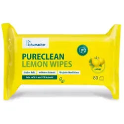 Dr. Schumacher PURECLEAN LEMON WIPES Allzweckreinigungstücher, Feuchte Allzwecktücher für glatte, abwaschbare Flächen in Küche, Bad, WC o. Auto, 1 Packung = 80 Tücher, Maße: 19 x 15,5 cm