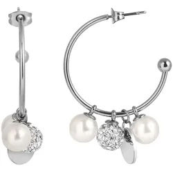 Adelia ́s Paar Creolen Damen Ohrringe – Creole aus Edelstahl mit Perle, Schöne Geschenkidee zum Muttertag silberfarben