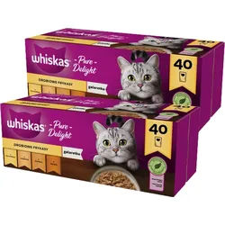 WHISKAS Adult Sachets 80 x 85 g Geflügelfrikadellen - Nassfutter für ausgewachsene Katzen, in Gelee (Stücke mit: Huhn, Pute, Geflügel, Ente)
