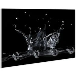Wallario Schlüsselbrett Aufspritzendes Wasser, (inkl. Aufhängeset), 30x20cm, aus ESG-Sicherheitsglas schwarz