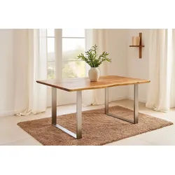 SAM® Baumkantentisch Quarto, Akazienholz, Baumkante, Metallgestell U-Form, bis 3 Meter beige 140 cm x 77 cm x 80 cm