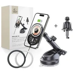 Car Mount with 15W MM15W-V6 Charger with MagSafe for Dashboard and Air Vent - Black