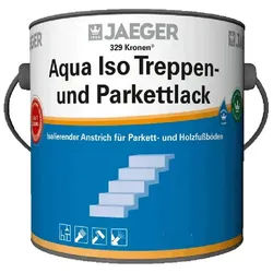 Jaegerlacke Treppen- und Parkettlack Kronen® Aqua Iso Treppenlack für Parkett und Holzfußböden weiss matt, milder Geruch, sehr füllkräftig, Rutschhemmungsklasse R10