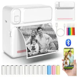 MOPUEA Thermodrucker Kompatibel für iOS Android Etikettendrucker Bluetooth Etikettendrucker, (Bluetooth-Fotodrucker, WLAN (Wi-Fi),Blau Mini-Drucker, mit 6 Farbstift, 5 Druckpapier, 5 selbstklebendes Thermopapier, 3 Farbdruckpapier) rosa|weiß