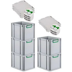 PROREGAL 5x Eurobox NextGen Color mit Scharnierdeckel & Verschlüssen | HxBxT 22x30x40cm | 30 Liter | Griffe grün geschlossen | Glatter Boden