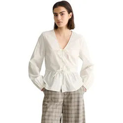 Langarmbluse MARC O'POLO DENIM "aus reiner Bio-Baumwolle", Damen, Gr. L, weiß (silky weiß), Obermaterial: 100% Baumwolle, unifarben, regular fit normal, Bündchen, Blusen