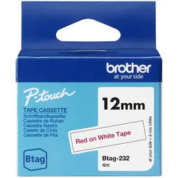 Brother Schriftband BTAG-232 Rot auf Weiß 12 mm x 4 m Tintenpatrone weiß