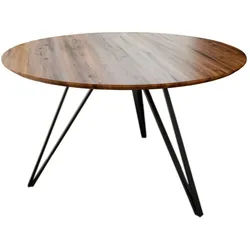SAM® Esstisch Namu, Tischplatte rund, schweizer Kante, Metallfüße schwarz braun 130 cm x 77 cm x 130 cm