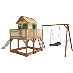 Ambia Garden Spielturm , Braun, Grün, Weiß , Holz , Hemlocktanne , 613x291x277 cm , EN 71, CE, FSC 100% , Freizeit & Co, Gartenspielzeug, Spieltürme