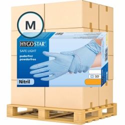 HYGOSTAR® Nitrilhandschuhe Safe Light, puderfrei, blau, Einweghandschuh ist sehr komfortabel und elastisch, mit Rollrand, 1 Palette = 1080 Packungen à 100 Stück, Größe M