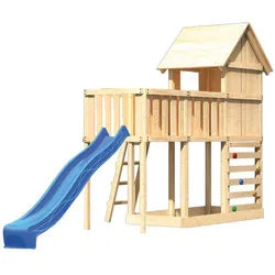 Akubi Stelzenhaus Frieda mit Wellenrutsche, Anbauplattform und Kletterwand blau