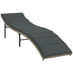 vidaXL Gartenliege Sonnenliege mit Kissen Hellgrau 55x199x50 cm Poly Rattan, 1 St. grau