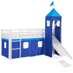 Homestyle4u Hochbett blau 90/200 cm mit Lattenrost , Weiß, Blau , Holz , Babymöbel & Kindermöbel, Kinderzimmer & Jugendzimmer, Kinderbetten, Hochbetten