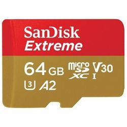 SanDisk Extreme microSDXC UHS-I, C10, U3, V30, A2 + SD Adapter 64 GB 170 MB/s