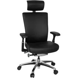 Mid.you Drehstuhl , Schwarz , Kunststoff, Leder , Echtleder , Drehkreuz , 57x106x52 cm , Wippmechanik mit Härtegradeinstellung, ergonomische Rückenlehne , Büromöbel, Bürostühle, Drehstühle