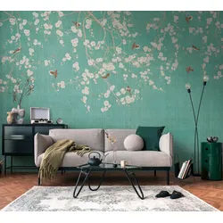 living walls Fototapete Fototapete Floral mit Blumenranke in Blau 3,71x2,80 m grau